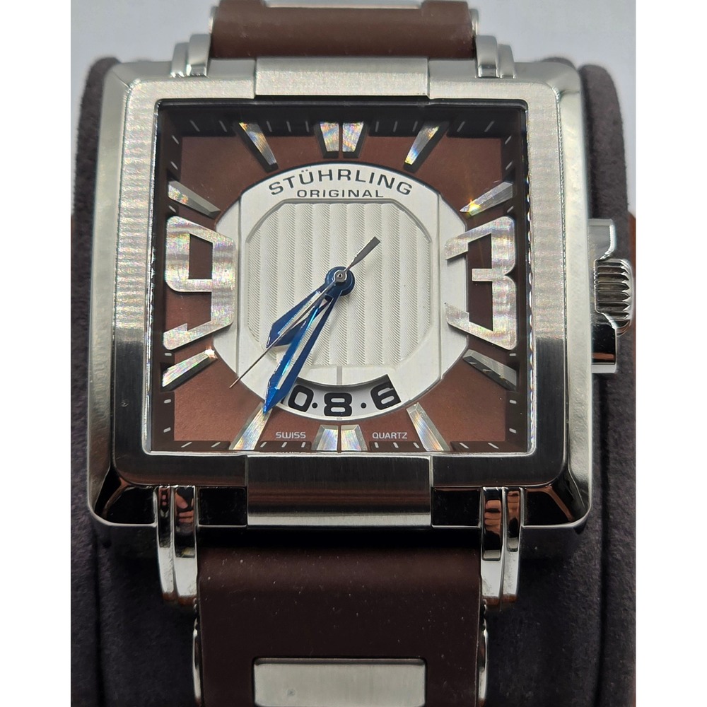 Stuhrling Original Men's Swiss Quartz 44mm Square Brown Krysterna Crystal Watch